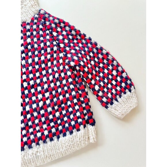 Vintage Handmade by Grandma Blue red Check Wool Turtleneck Sweater, Size 6 - Picture 5 of 11